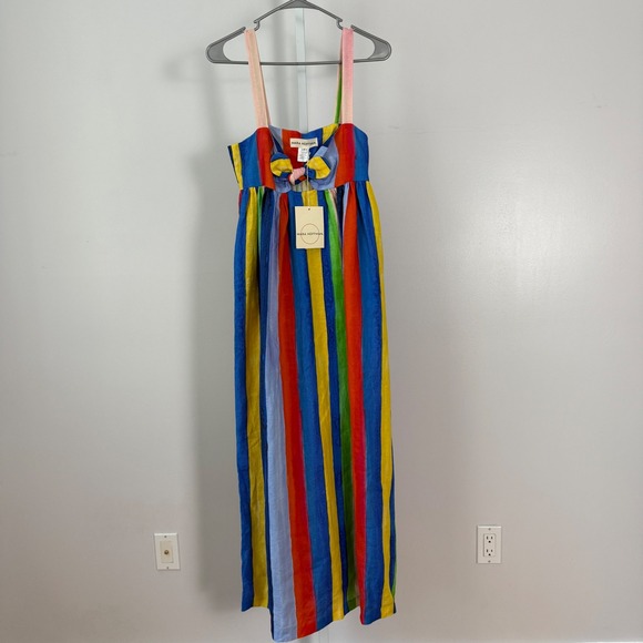 Mara Hoffman Dresses & Skirts - Mara Hoffman Striped Maxi Dress Tie Front Linen Blue Yellow Red Green Size 4‎